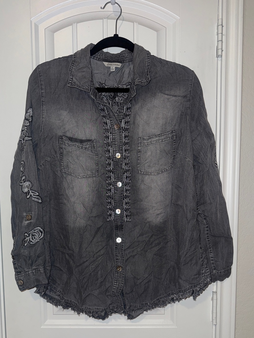John Mark Gray Embroidered Denim-Style Shirt